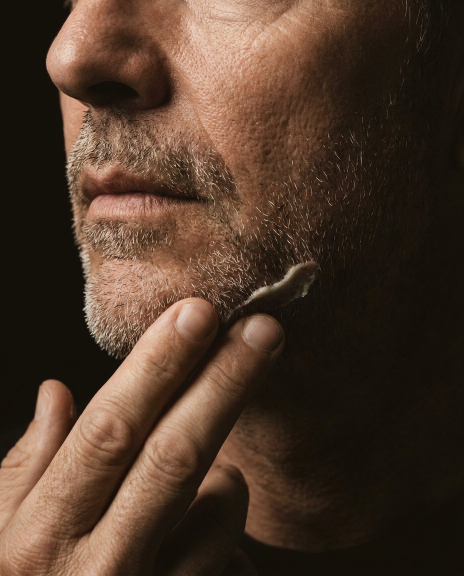 Pressing the balm along the jaw